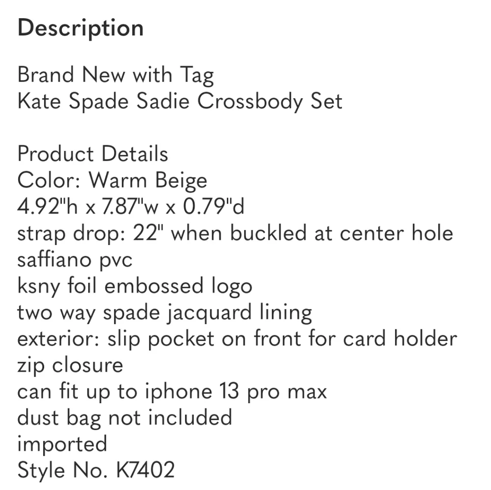 Kate Spade Sadie Crossbody Bag In With Cream Insert - Picture 7 of 7